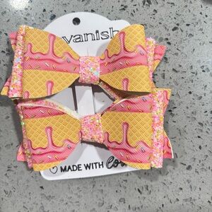 Vibrant Pink and Yellow Ice Cream Hair Bows